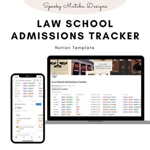 Law School Application Tracker Notion Template, Law School Admissions Notion Template, Law School, Notion Dashboard, Application Planner