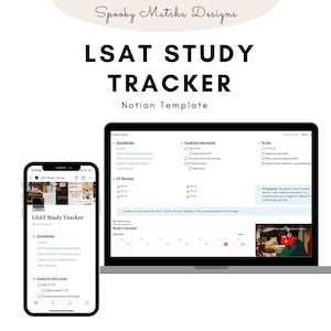 Sjabloon LSAT Study Tracker Notion UPDATED, LSAT-planner voor studenten, academische planner, notion-studiedashboard, examenplanner