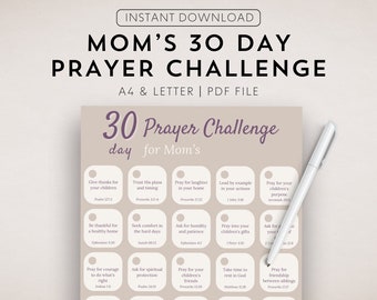 30 Day Prayer Challenge for Mom Daily Prayer Printable Christian Mama Family Prayer Journal Daily Devotional Prayer Prompt Mom Bible Study