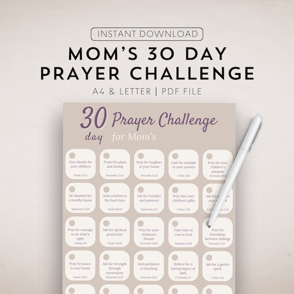 30 Day Prayer Challenge for Mom Daily Prayer Printable Christian Mama Family Prayer Journal Daily Devotional Prayer Prompt Mom Bible Study