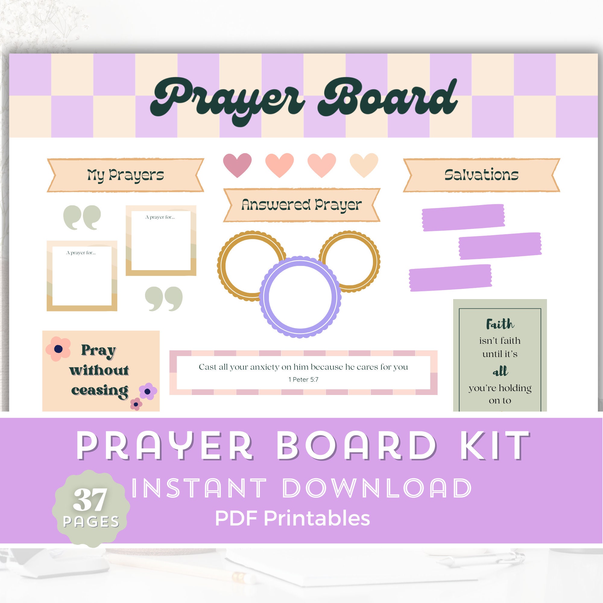 Printable Prayer Board Kit Wall Collage Christian PDF Prayer Mapping