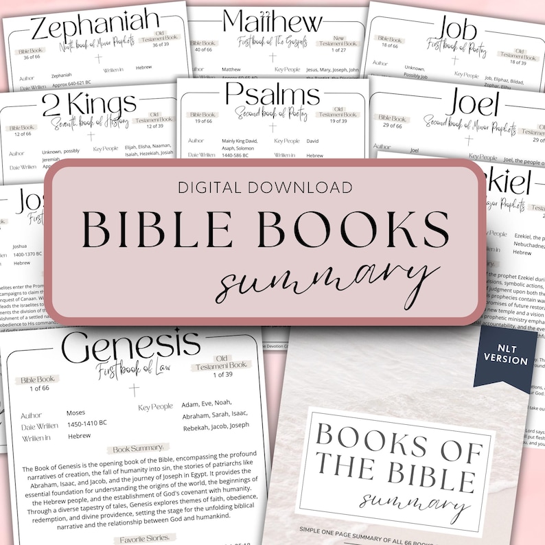 Bible Book Summary Printable Book Bible Summary Guide Bible Book Review Bible Study Tool Cliff Note Old Testament Note Study Guide NLT image 1