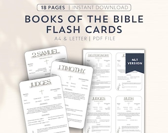 Printable Bible Flashcard Bible Book Study Notes Bible Review Books of the Bible Summary Guide Bible Breakdown NLT New Christian Bible Study