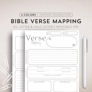 Modèle de cartographie des versets Cartographie des versets bibliques Étude de la Bible imprimable Carte des versets numériques Journal de cartographie des Écritures Saintes Guide d'étude Outils de notes bibliques