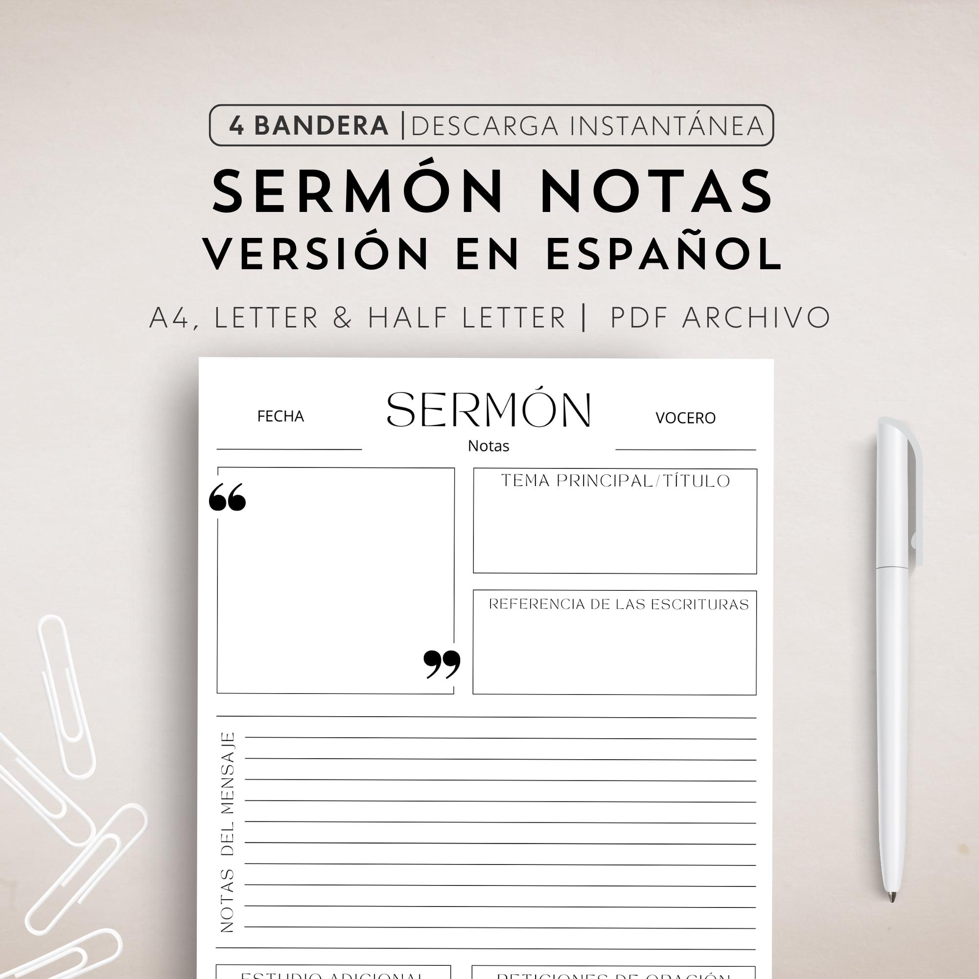 Sermón Notas Printable Spanish Sermon Note Template Church Note Taking Notas del Sermón en Español Journal for Church Message Preacher Note