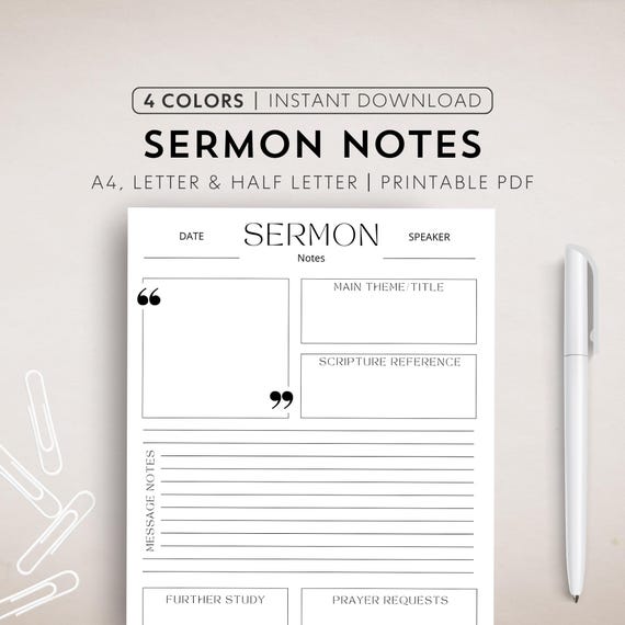 Digital Sermon Note Template Printable Sermon Note Journal Sermon Note Printable Church Note PDF Sermon Journal Goodnote Sermon Template