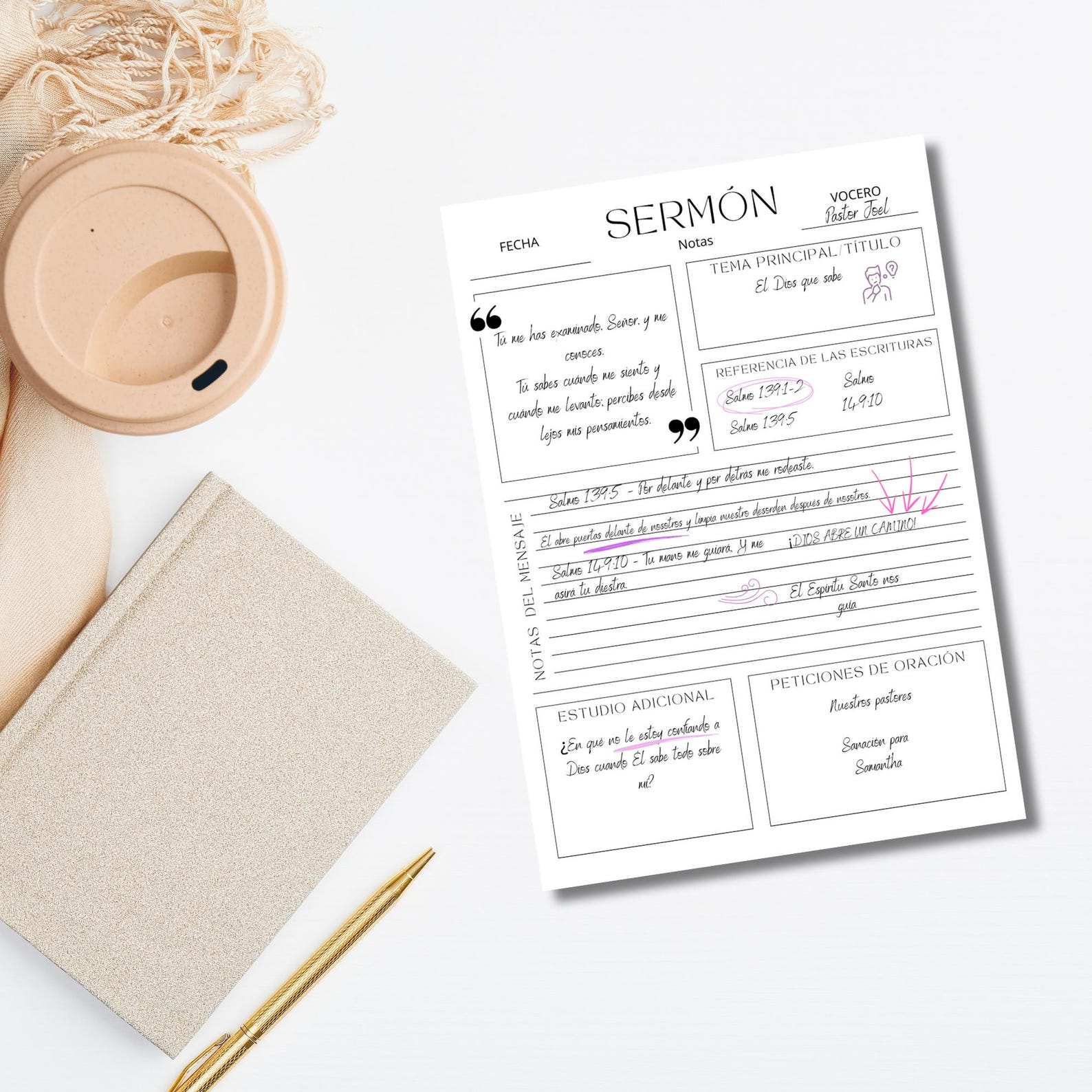 Sermón Notas Printable Spanish Sermon Note Template Church Note Taking ...
