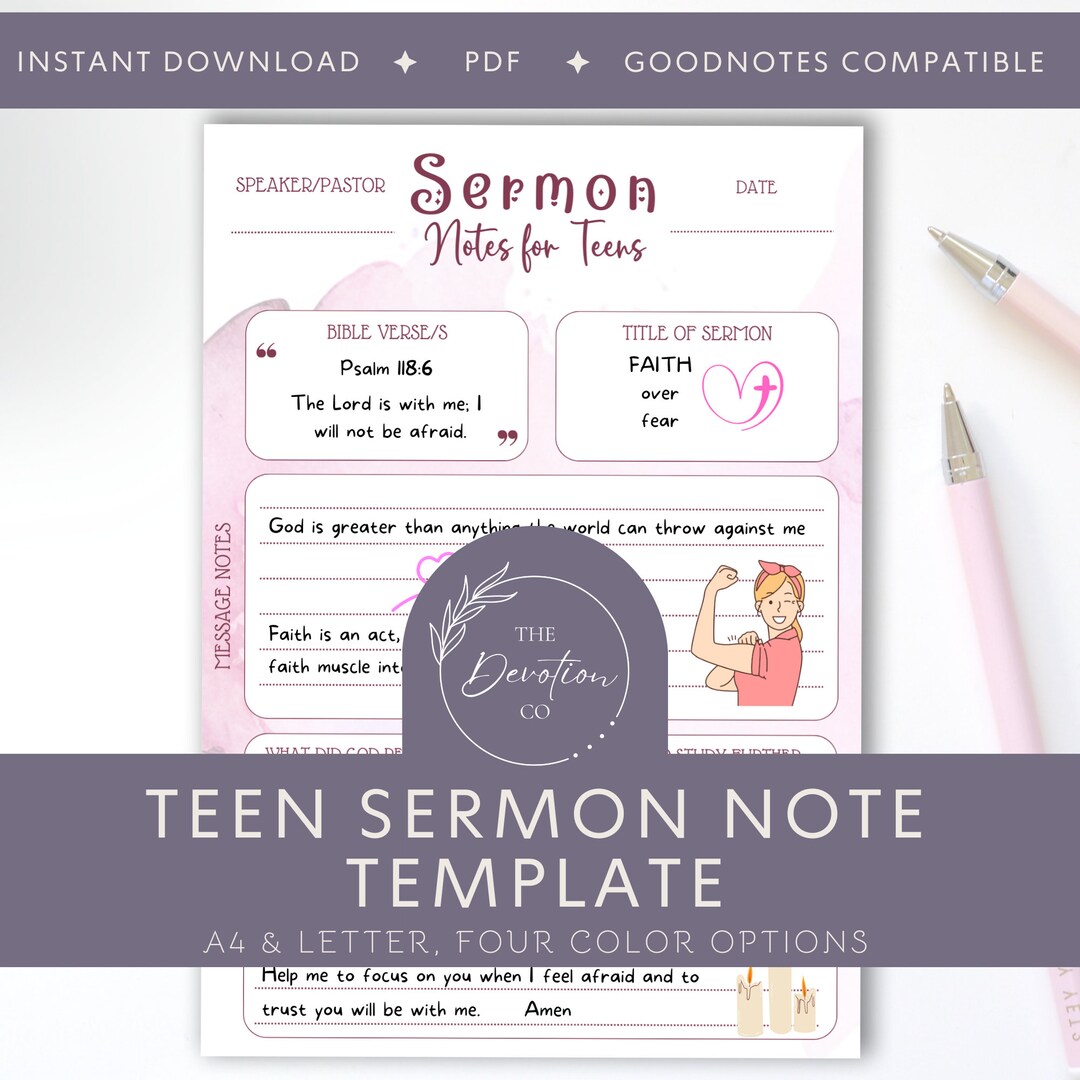 Teen Sermon Note Template Printable and Goodnotes Compatible - Etsy