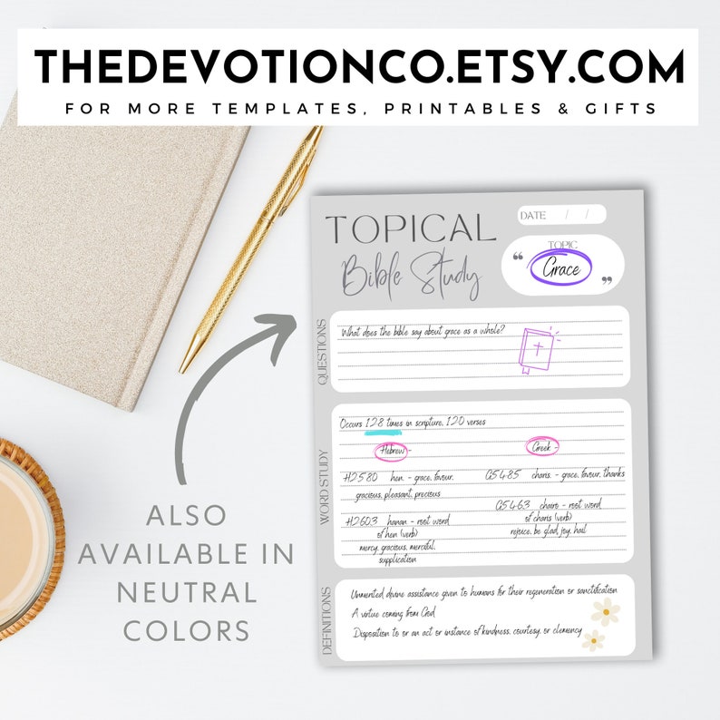 Printable Topical Bible Study Template Bible Word Study Digital ...