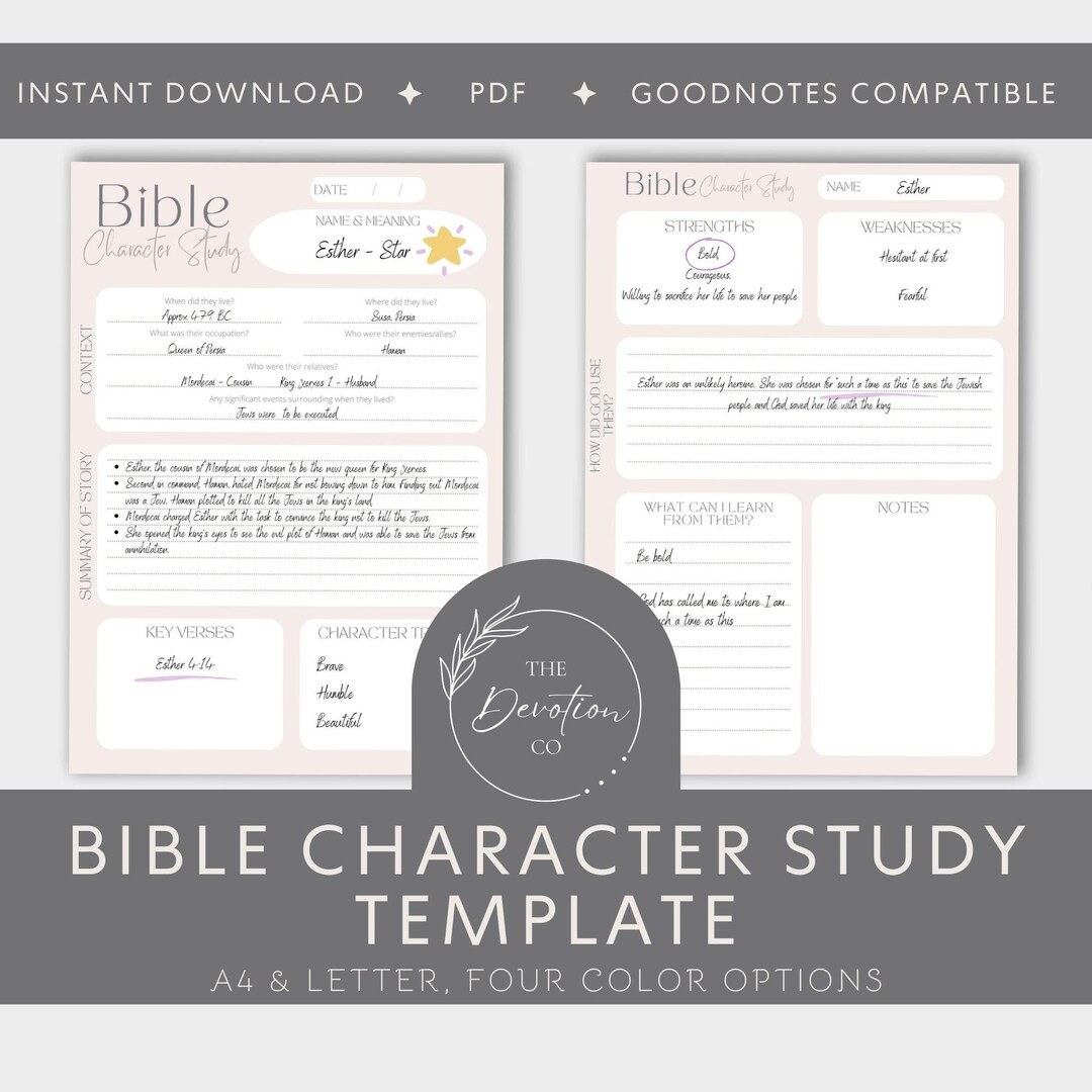 Character Bible Study Template Printable Bible Study Notes - Etsy