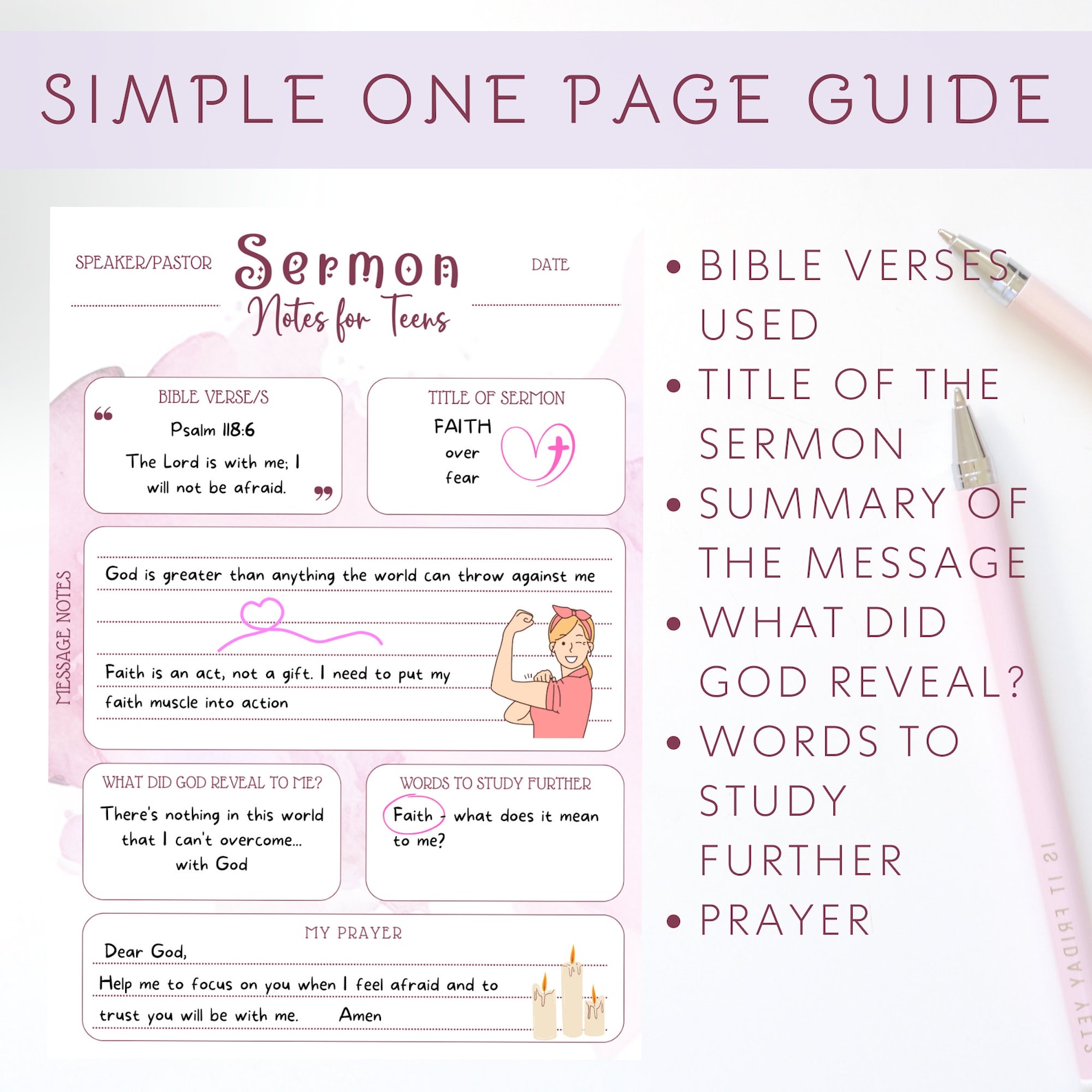 Teen Sermon Note Template Teen Bible Study Printable Bible Verse Teens ...