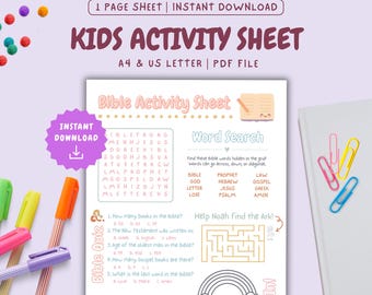 Kids Bible Activity Sheet for Sunday School Bible Quiz Childrens Printable Church Homeschool Christian Kids Ministry Template