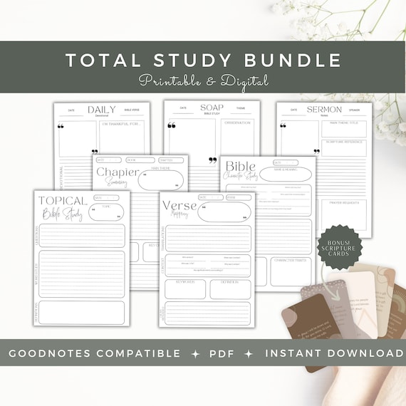 Bible Study Bundle Digital Bible Study Guide Printable Bible Notes Template Bible Study Printable Group Study Worksheets Chapter Summary