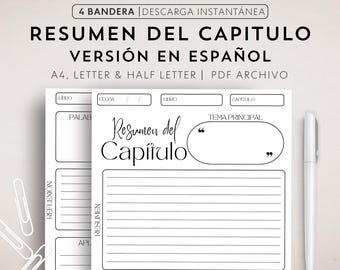Spanish Chapter Summary Printable Resumen del Capitulo Chapter Notes Bible Resource Spanish Christian Tools Digital Bible Journal Template