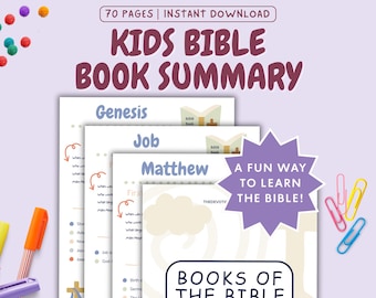 Kids Bible Study Printable, Bible Study Guide for Children, Reading Tracker, Kids Bible Facts, Printable Bible Summary, Digital