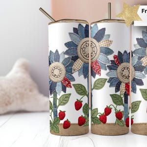 PNG de girassol patchwork, design americano para copo térmico fino de 20 oz, revestimento sem costura, design americano shabby chic cottagecore para sublimação, DIGITAL