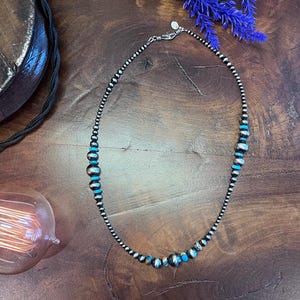 925 Sterling Silver Navajo bead with Kingman Turquoise Bronze and Spiny Oyster Shell Necklace