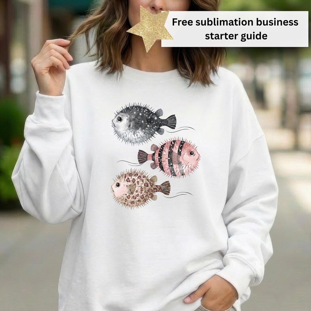 Preppy Fish PNG, Watercolor Blowfish Sublimation Design, Ocean Summer ...