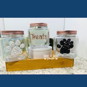 Custom Bedazzled Treat Jar | Rose Gold Paw Print | Glass
