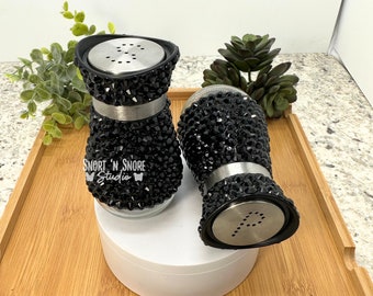 Salt & Pepper Bling Shaker Set Black | Table Setting Glitz | Unique Wedding Gift | Realtor Gift