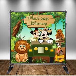 Mickey Mouse Safari Backdrop, Safari banner , Mickey Birthday Banner
