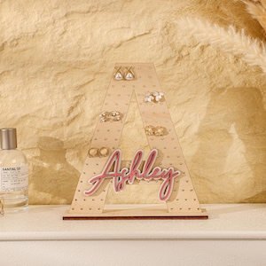 Personalized Earring Holder, Wood Earring Display, Letter Earring Holder, Birthday Gift for Her, Earring Organizer, Jewelry Organizer Stand