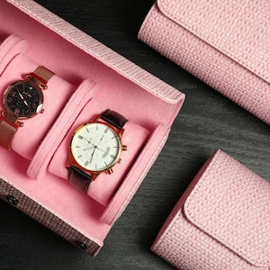 Rotolo personalizzato per orologi in tessuto rosa, custodia per orologi da donna, scatola per orologi da viaggio personalizzata, regalo per la festa della mamma, regalo per lei, custodia per orologi da donna