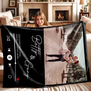 Custom Song Blanket with Custom Photo Blankets,Personalized Music Blanket,Valentines Gift,Christmas Gift Blanket,Couples Anniversary Gift