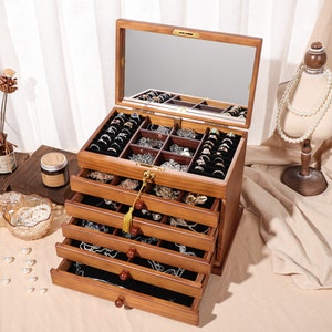 Große Schmuckschatulle, Retro Box, Schmuckschatulle aus Wildleder, wunderbares Geschenk für sie, elegante Box für Schmuck Aufbewahrung, Hochzeitsgeschenk, beste Freundin Idee