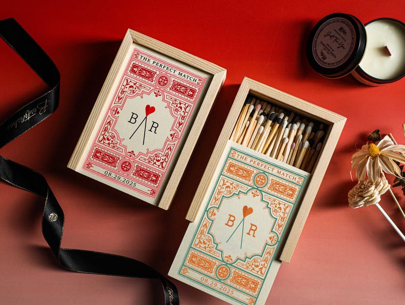 Personalised Couples Large Matchbox,The Perfect Match Gifts,Custom Wood Matchbox Engagement Gifts Wedding Gifts for Couple,Anniversary Gifts