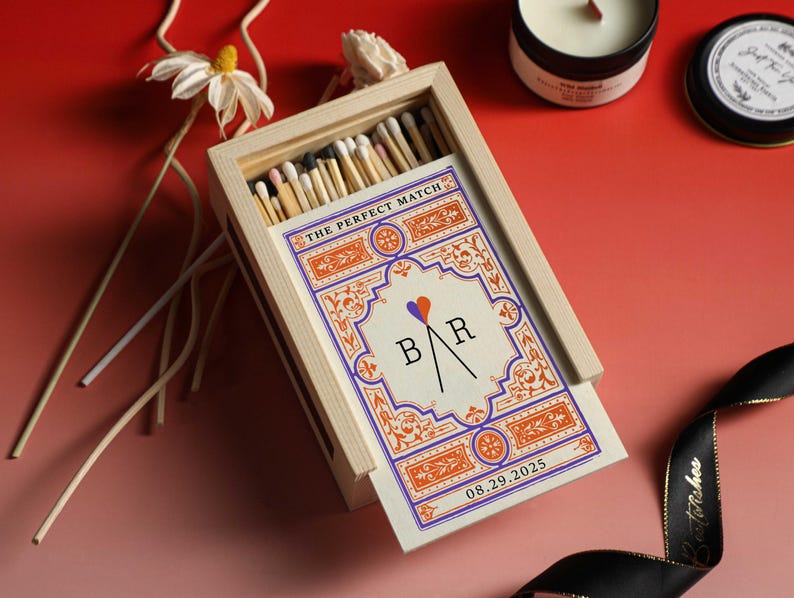 Personalized Couples Matchbox, Custom Engagement Wedding Anniversary Gift