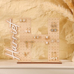 Personalized Earring Holder, Wood Earring Display, Letter Earring Holder, Birthday Gift for Her, Earring Organizer, Jewelry Organizer Stand