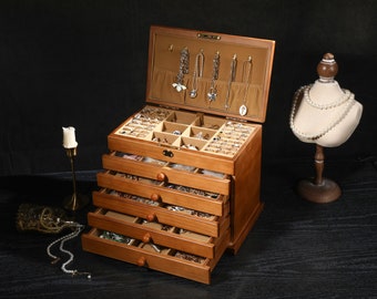 Große Schmuckschatulle, Retro Box, Wildleder Schmuckschatulle, Wunderbares Geschenk für Sie, Elegante Box für Schmuckaufbewahrung, Hochzeitsgeschenk, Bester Freund Idee