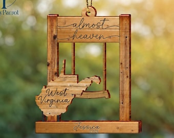 West Virginia Ornament, West Virginia Gifts, WV Swing 2 Layered Wooden Ornament, Almost Heaven Swing,West Virginia Home Decor,State Ornament