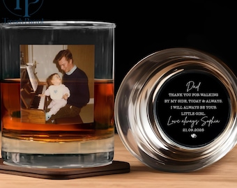 Custom Photo Dad Whiskey Glass, Father of the Bride Whiskey Glass,Custom Photo Wedding Gift For Dad From Daughter, Fathers Day, Grandpa Gift