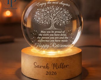 Personalized Retirement Crystal Ball Light Night, Happy Retirement LED Light,Custom Retirement Gift For Boss Co Worker, Retired Gift For Her