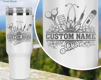 Personalized Nurse Tumbler, Nurse Cup, Nurse Appreciation Gift, Nurse Gifts Tumbler, RN Nurse 40oz Tumbler with Handle&Straw,Stanley Tumbler