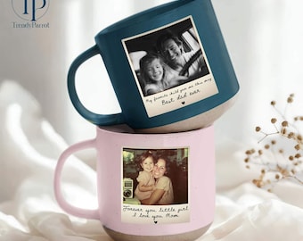 Personalized Photo Pottery Mug, Gift for Mom Dad, Custom Polaroid Photo Mug, Gift from Daughter, Custom Mug Gift for Mom, Picture Cup Gifts