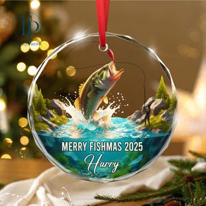 Personalized Merry Fishmas Ornament 2025,Fishing Christmas Decoration for Dad, Fisherman, Bass Fishing Holiday Gift, Xmas Fisherman Keepsake