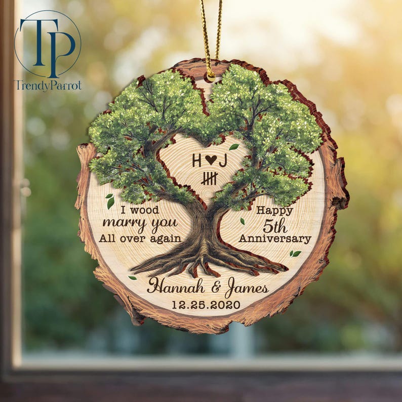 Personalized 5th Anniversary Wooden Ornament, Wood Anniversary Gift for ...