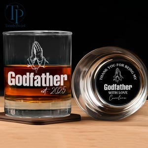 Personalized Godfather Whiskey Glass 11oz, Godfather Engraved Rock Glass, Godparent Gift, Communion Baptism Gift, Fathers Day Gift for Uncle