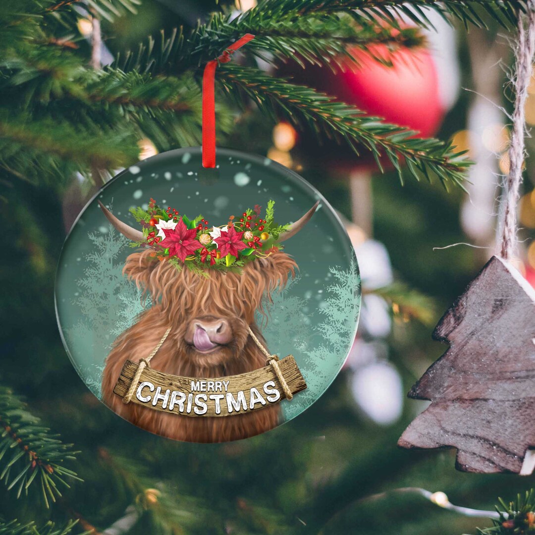 Wenqik 24 Pcs Cow Ornaments For Tree Cute Acrylic Cartoon