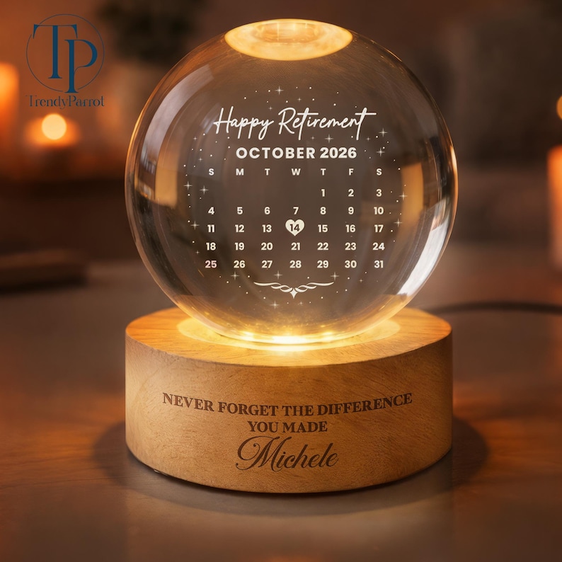 Custom Happy Retirement Gift, Retirement Crystal Ball Night Light ...