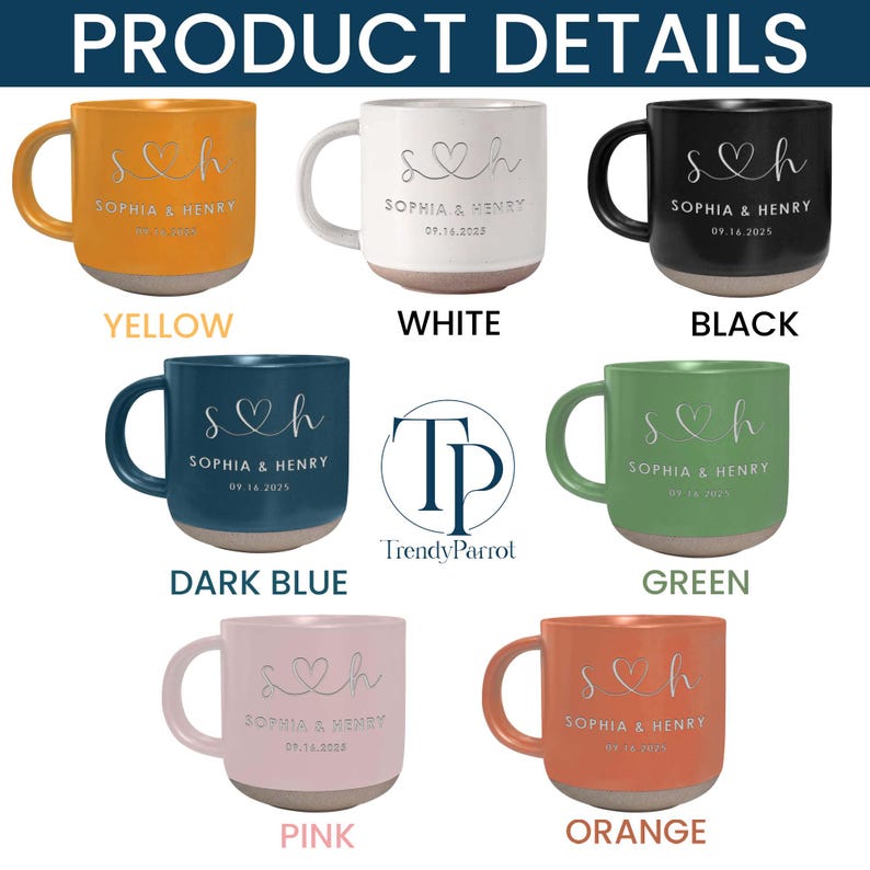 Personalised Engraved Engagement Pottery Mug, Engagement Pottery Mug, Wedding Gifts for Couple, Bridal Shower Gifts, Mr and Mrs Mug Gifts