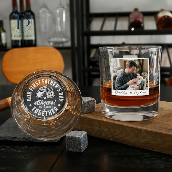 Our First Fathers Day Whiskey Glass, 1st First Time Dad Photo Glass Cup, Our First Father's Day Together, First Time Dad Gift, Newborn Gift