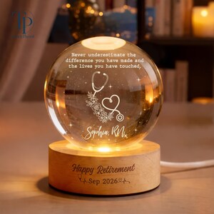 Nurse Retirement Gifts, Personalized Retired Nurse Crystal Ball Lamp, Retirement Gift for Nurse, Retired RN, Custom Nurse Retirement Gifts image 5