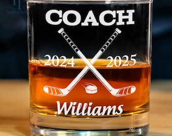Hockey Coach Whiskey Glass, Hockey Coach Gift, Hockey Gift Idea, Gift for a Hockey Coach, Coaches Gift, Hockey Glass, Hockey Game Day Gifts