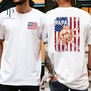 Papa Grandkids Hands Flag Shirt, Father&#39;s Day Custom Fist Bump Shirt, Papa Shirt With Grandkids Names, Grandpa Shirt With Grandchild Names