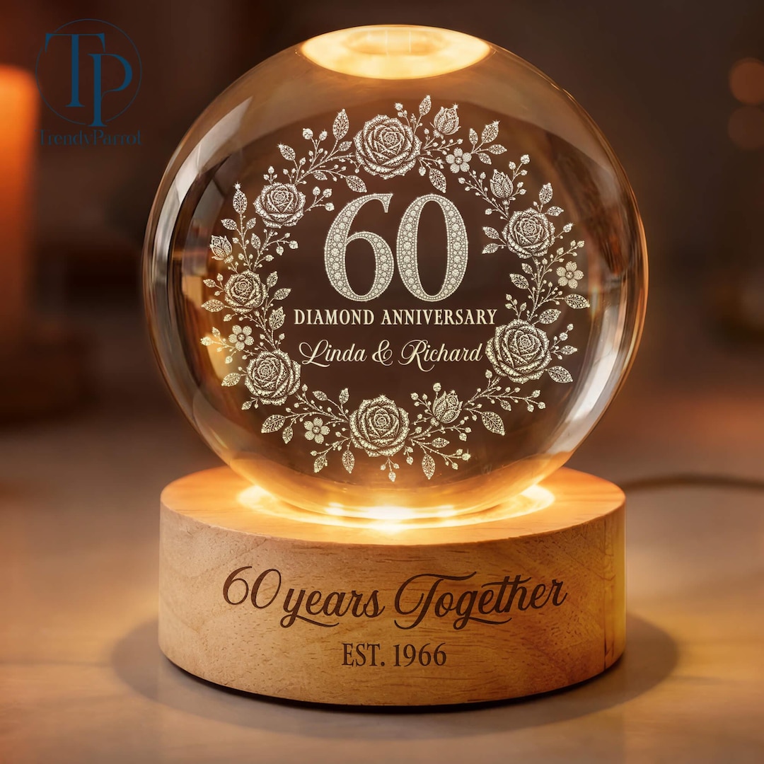 Personalized 60th Anniversary Crystal Ball Night Light, 60th ...
