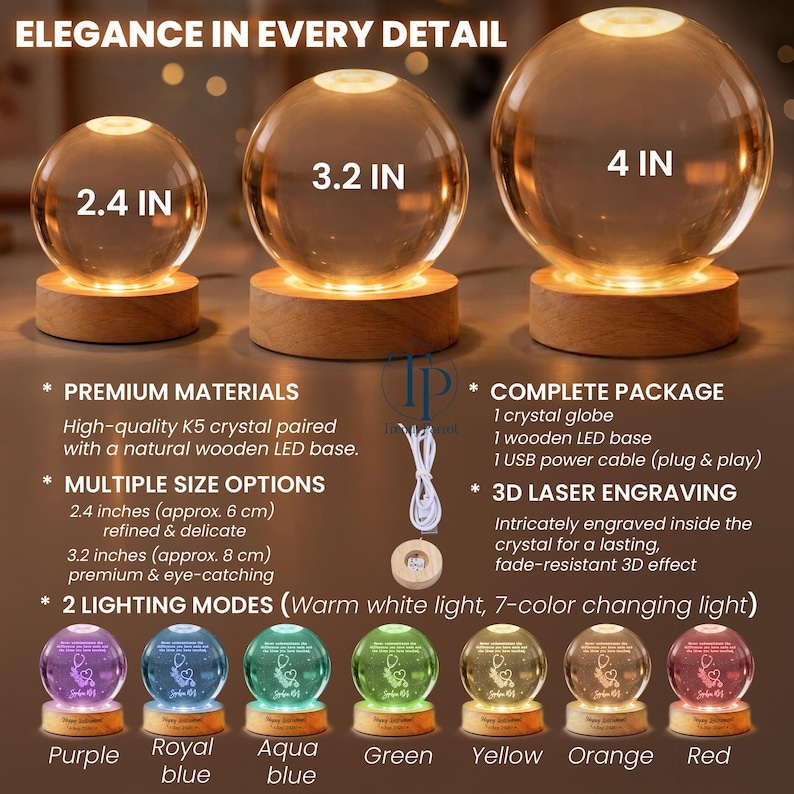 Nurse Retirement Gifts, Personalized Retired Nurse Crystal Ball Lamp, Retirement Gift for Nurse, Retired RN, Custom Nurse Retirement Gifts image 10